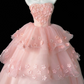 Dreamy Strapless Pink Ball Gown Appliques Beads Tiered Sweet 16 Dresses C9895