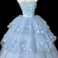 Robe de bal de princesse bustier à volants en satin long, robe de soirée C8117