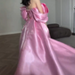 Unique Off-Shoulder Prom Dress Pink Satin A-Line Evening Dress C9898