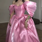 Unique Off-Shoulder Prom Dress Pink Satin A-Line Evening Dress C9898