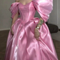 Unique Off-Shoulder Prom Dress Pink Satin A-Line Evening Dress C9898