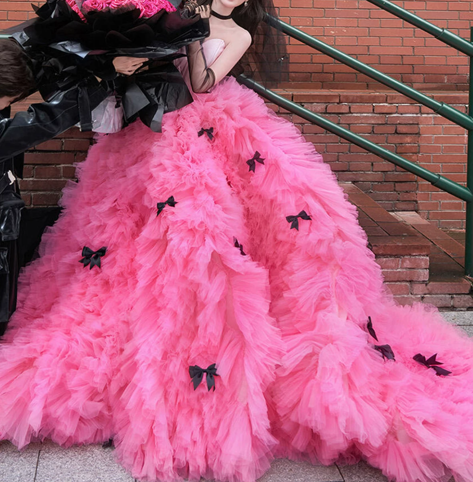 Robe de bal de princesse bustier à volants en satin long, robe de soirée C8117