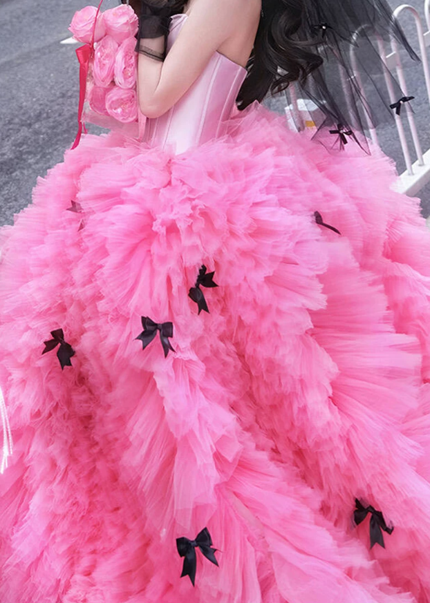Robe de bal de princesse bustier à volants en satin long, robe de soirée C8117