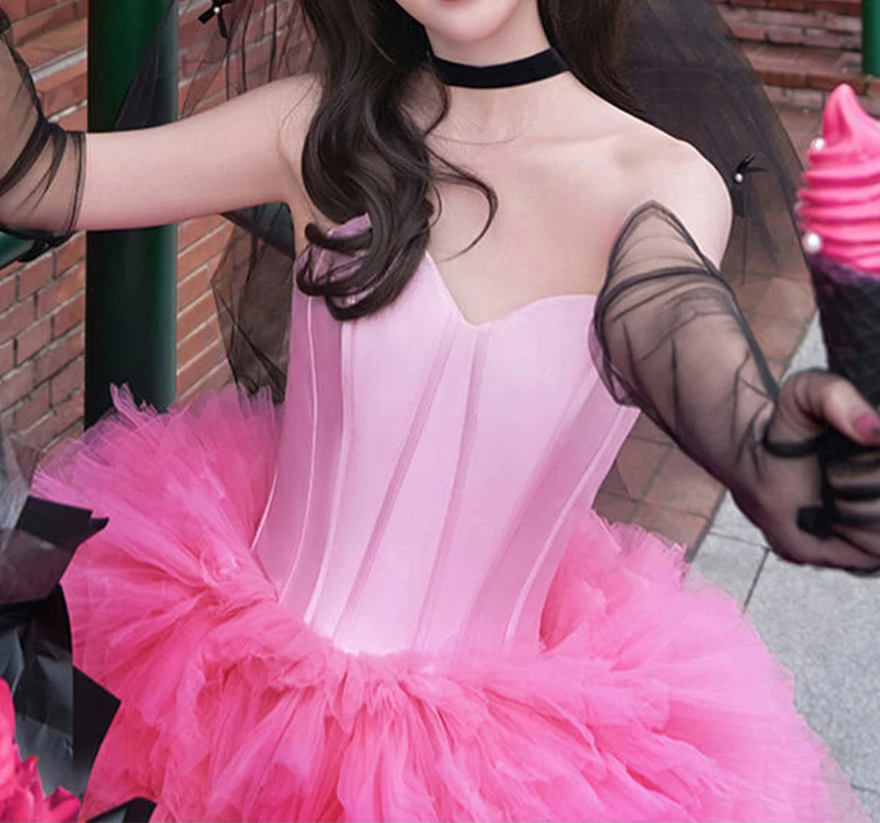 Robe de bal de princesse bustier à volants en satin long, robe de soirée C8117