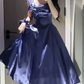 Graceful Spaghetti Straps Homecoming Dress Blue Satin A-Line Birthday Dress C9900