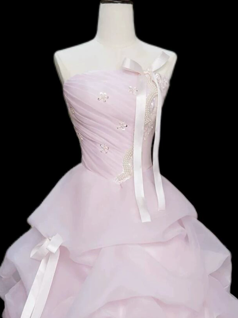 Robe de bal de princesse bustier à volants en satin long, robe de soirée C8117