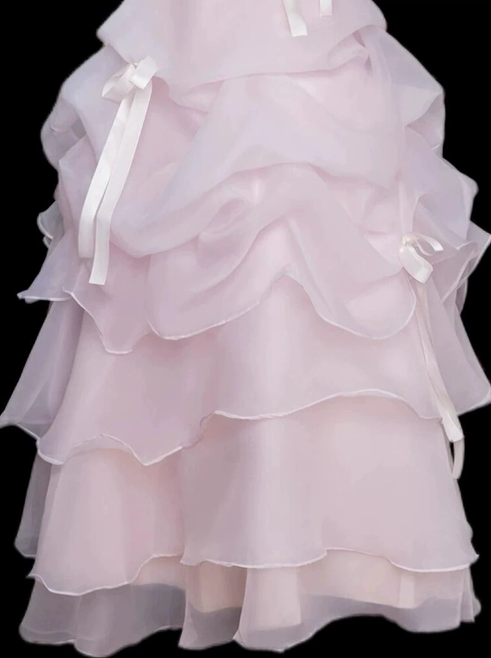 Robe de bal de princesse bustier à volants en satin long, robe de soirée C8117