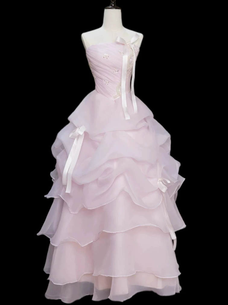 Robe de bal de princesse bustier à volants en satin long, robe de soirée C8117