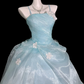 Glam Spaghetti Straps Prom Dress Blue Appliques A-Line Evening Dress C9903