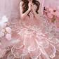 Fascinating Strapless Prom Dress Pink Sequins Tiered A-Line Evening Dress C9904