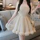 Mini robe de soirée en satin, sans bretelles, sans manches, ligne a, simple, C899