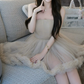 Mini robe de soirée en satin, sans bretelles, sans manches, ligne a, simple, C899