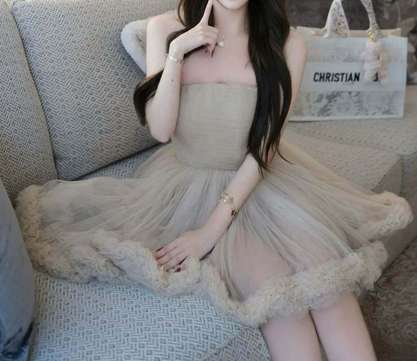 Mini robe de soirée en satin, sans bretelles, sans manches, ligne a, simple, C899