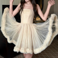 Mini robe de soirée en satin, sans bretelles, sans manches, ligne a, simple, C899