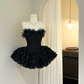 Chic Strapless Black Homecoming Dress Appliques Tulle A-Line Birthday Dress C9906