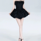 Chic Strapless Black Homecoming Dress Appliques Tulle A-Line Birthday Dress C9906