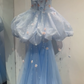 Dreamy Strapless Blue Prom Dress Appliques Tulle Mermaid  Evening Dress C9907