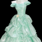 Classical Off-Shoulder Pleated Prom Dress Green Satin Tiered A-Line Evening Dress C9908