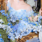 Trendy Off-Shoulder Appliques Prom Dress Blue Tiered A-Line Evening Dress C9909