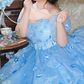 Trendy Off-Shoulder Appliques Prom Dress Blue Tiered A-Line Evening Dress C9909