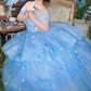 Trendy Off-Shoulder Appliques Prom Dress Blue Tiered A-Line Evening Dress C9909