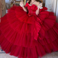 Alluring Off-Shoulder Tiered Prom Dress Red Tulle A-Line Beaded Evening Dress C9911
