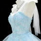 Glam Spaghetti Straps Homecoming Dress Blue Sequins Tulle A-Line Birthday Dress C9912