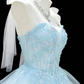 Glam Spaghetti Straps Homecoming Dress Blue Sequins Tulle A-Line Birthday Dress C9912