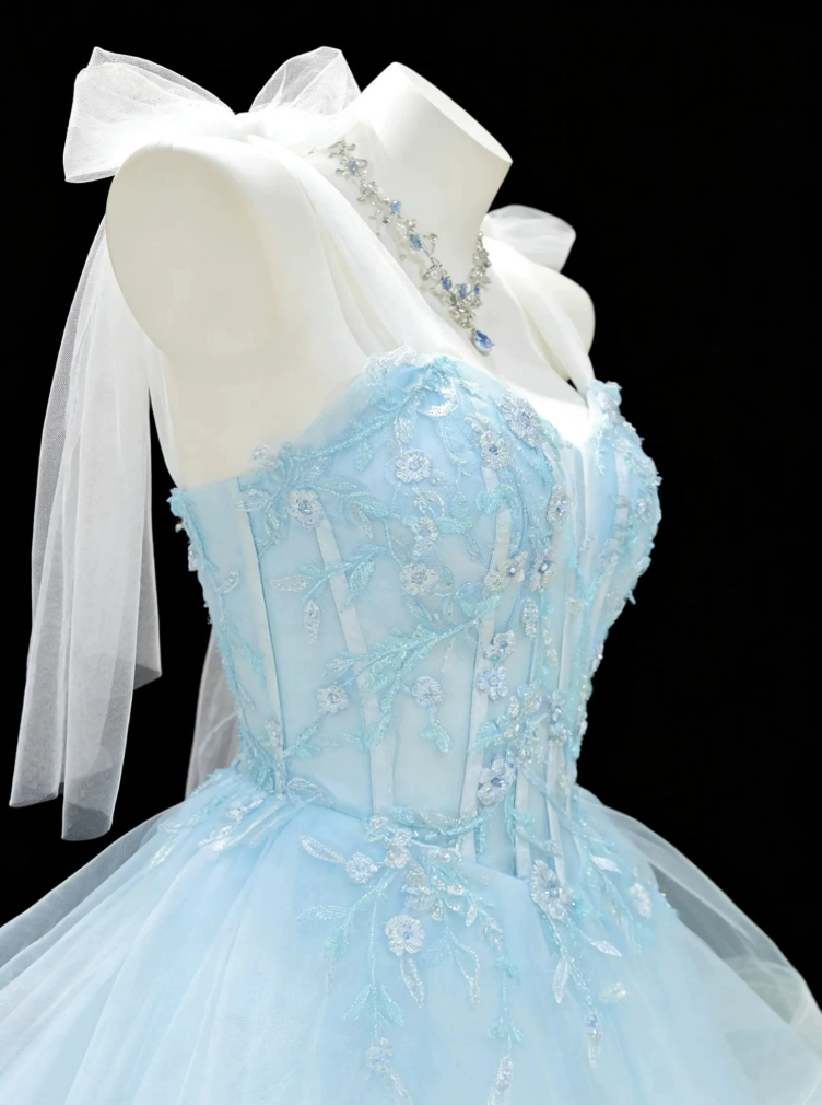 Glam Spaghetti Straps Homecoming Dress Blue Sequins Tulle A-Line Birthday Dress C9912
