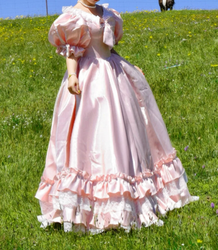 Adorable V Neck Lace Bows Prom Dress Pink Short Sleeve A-Line Evening Dress C9913