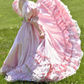 Adorable V Neck Lace Bows Prom Dress Pink Short Sleeve A-Line Evening Dress C9913