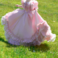 Adorable V Neck Lace Bows Prom Dress Pink Short Sleeve A-Line Evening Dress C9913