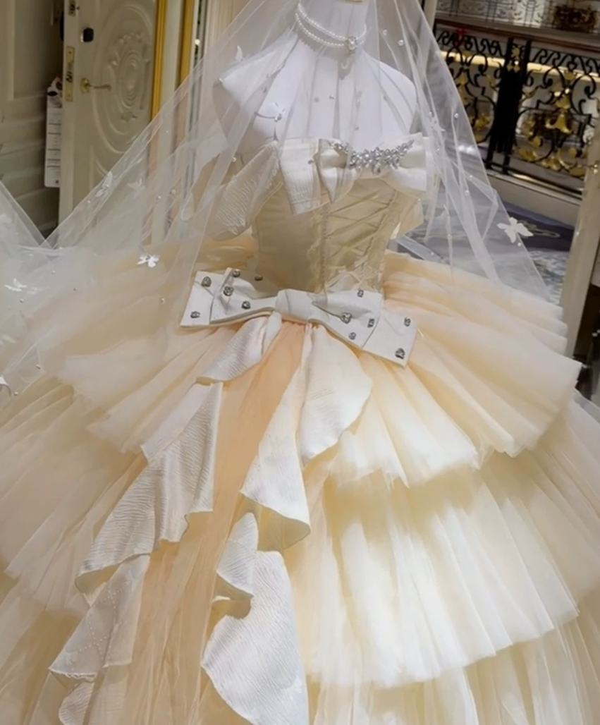 Robe de bal de princesse bustier à volants en satin long, robe de soirée C8117
