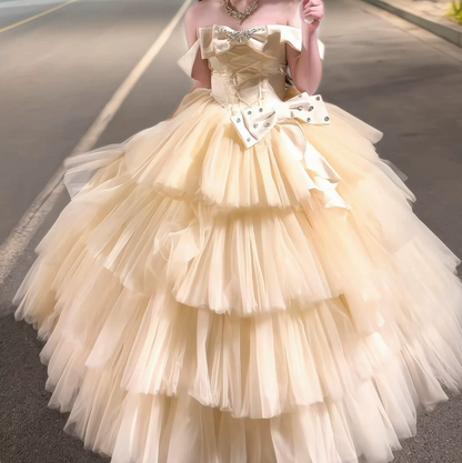 Robe de bal de princesse bustier à volants en satin long, robe de soirée C8117