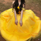 Romantic Off-Shoulder Yellow Prom Dress Sequins Tulle A-Line Evening Dress C9915