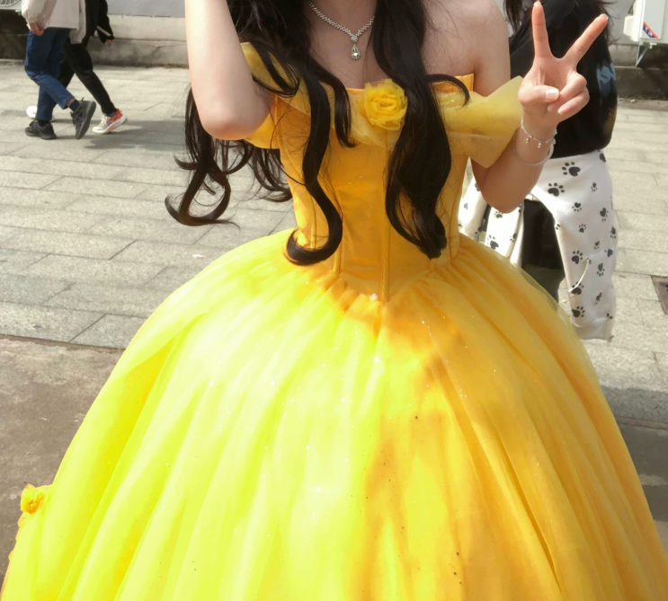 Romantic Off-Shoulder Yellow Prom Dress Sequins Tulle A-Line Evening Dress C9915