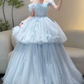 Gorgeous Off-Shoulder Blue Prom Dress Appliques Tulle A-Line Evening Dress C9917