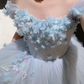Gorgeous Off-Shoulder Blue Prom Dress Appliques Tulle A-Line Evening Dress C9917