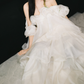 Chic Off-Shoulder Wedding Dresses Tiered Ruffles A-Line Bridal Dress C9918