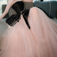 Vintage Strapless Black & Pink Prom Dress Tulle A-Line Evening Dress C9919