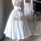 Graceful Off-Shoulder Satin Prom Dress White A-Line Evening Dress C9921