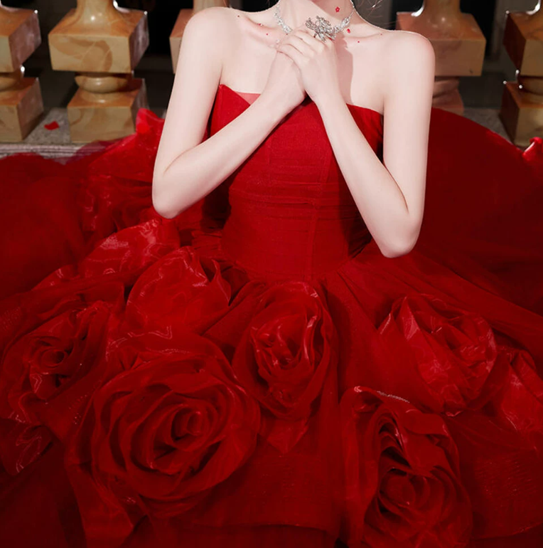 Robe de bal de princesse bustier à volants en satin long, robe de soirée C8117