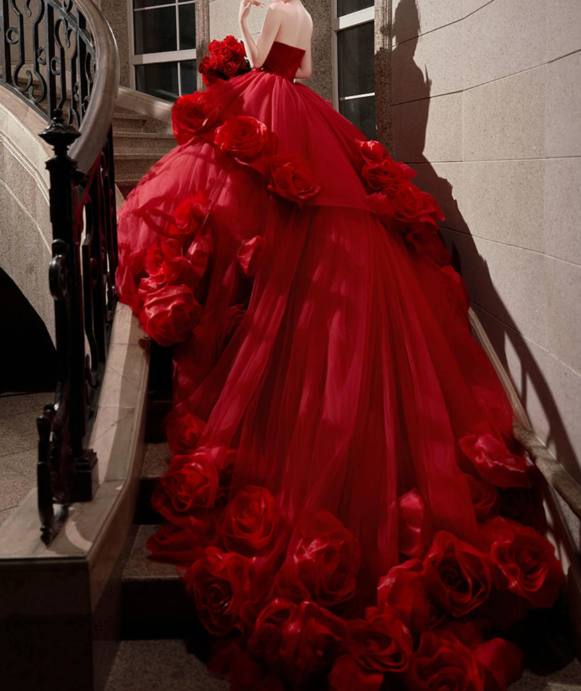 Robe de bal de princesse bustier à volants en satin long, robe de soirée C8117