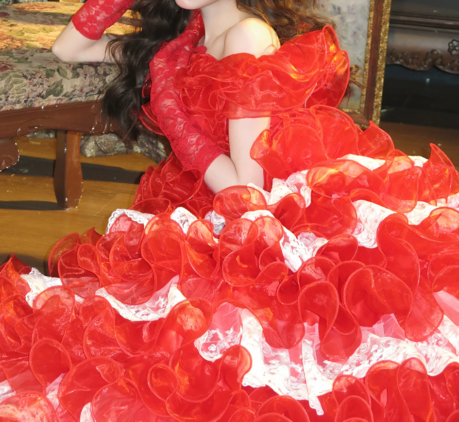 Robe de bal de princesse bustier à volants en satin long, robe de soirée C8117