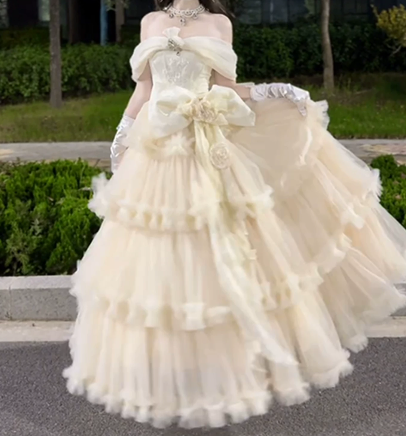 Robe de bal de princesse bustier à volants en satin long, robe de soirée C8117