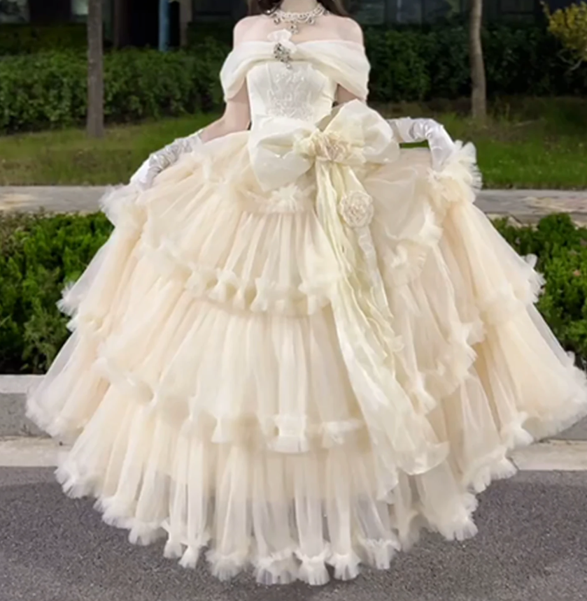 Robe de bal de princesse bustier à volants en satin long, robe de soirée C8117