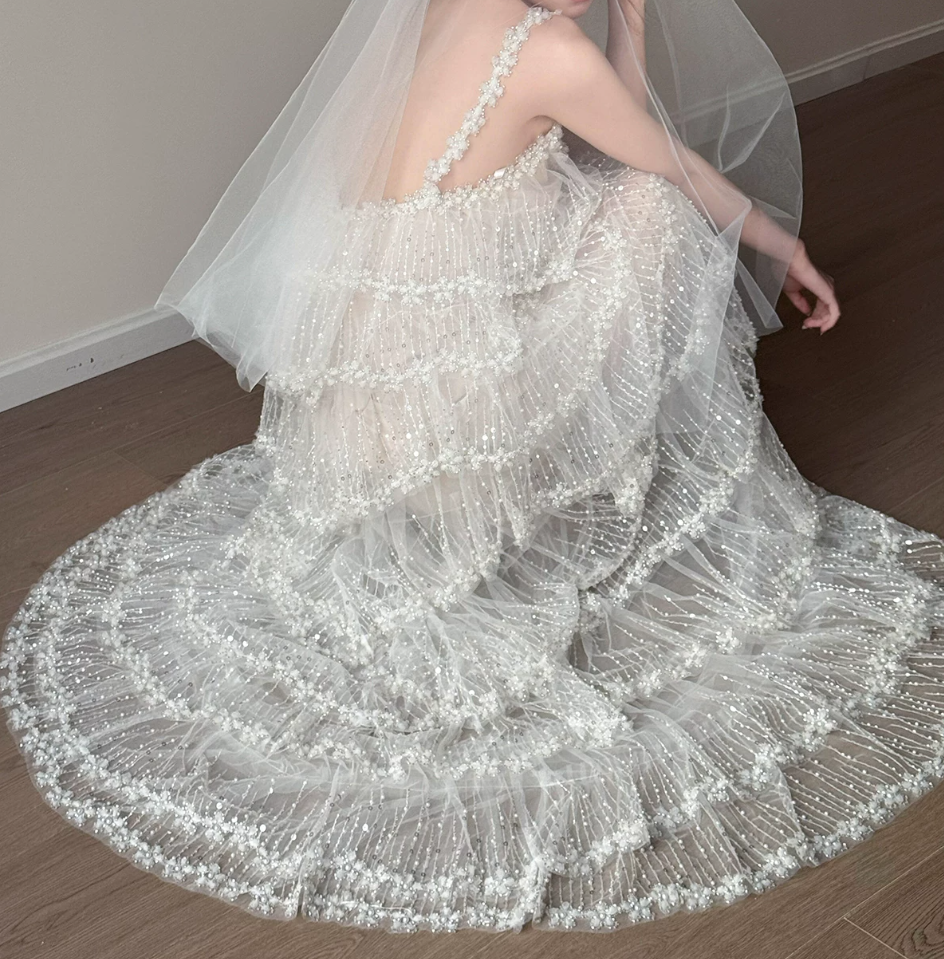 Robe de bal de princesse bustier à volants en satin long, robe de soirée C8117