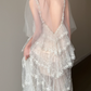 Robe de bal de princesse bustier à volants en satin long, robe de soirée C8117
