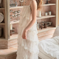 Robe de bal de princesse bustier à volants en satin long, robe de soirée C8117