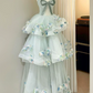 Ornate Strapless Green Prom Dress Appliques Tiered A-Line Evening Dress C9930